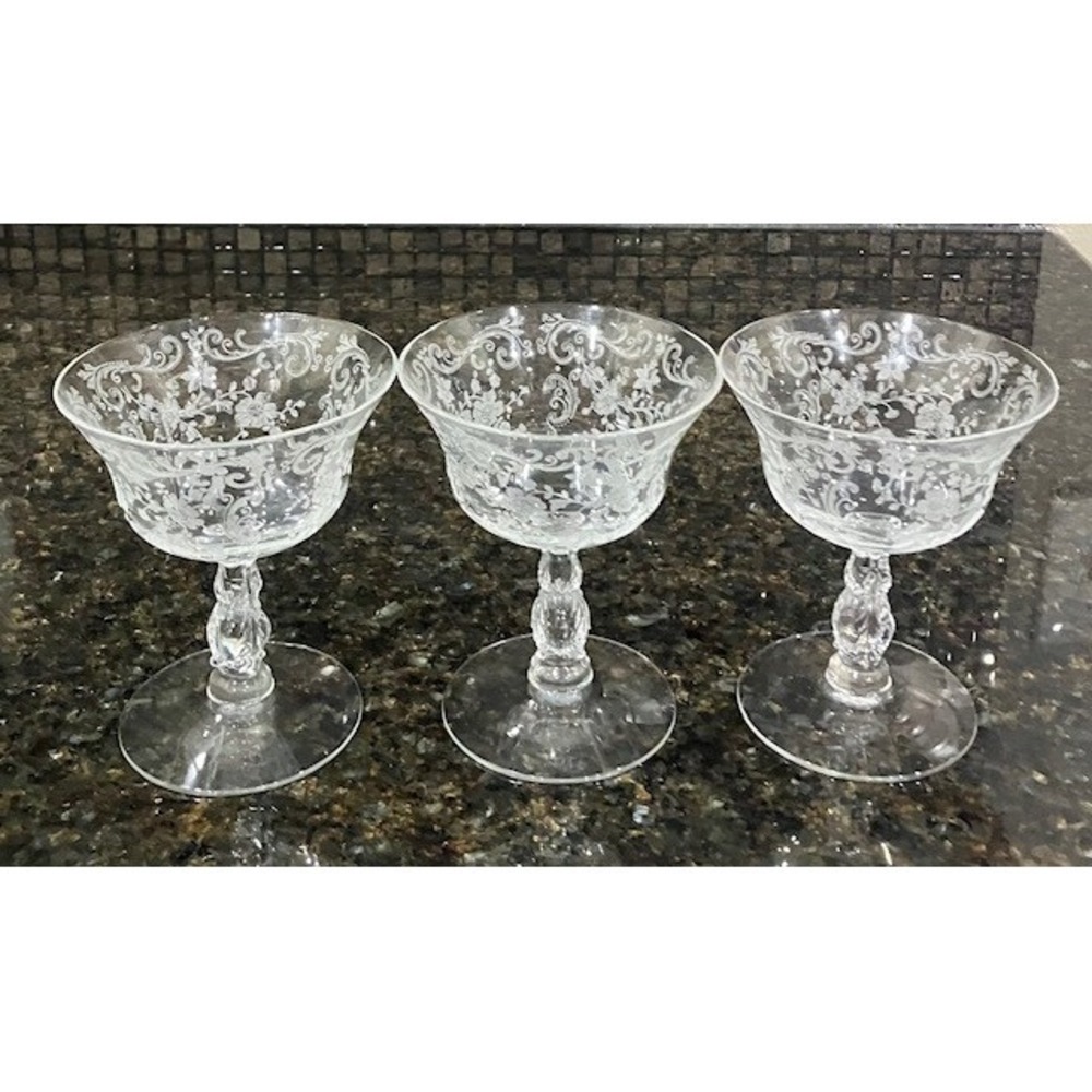 Set of 3 VTG Cambridge Chantilly Etched Crystal  Stem 4‎ 7/8"  Low Sherbet Dish